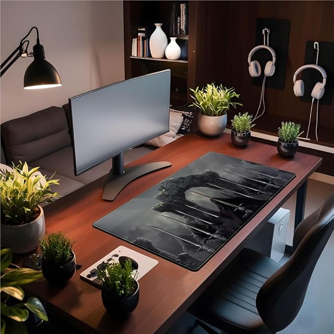 Knight Dark Grey Desk Pad Mat Anime Playmat Mouse Pad Gaming Large Mousepad for Desk Computer Pc Laptop Pad for Men, Equipped with Waterproof Storage Bag Non-Slip (31.5x15.7 in)
