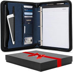 Forevermore Portfolios Padfolio Binder - Professional Faux Leather Travel Organizer Pouch for Tablet, Documents, Presentation Folders, Zipper Closure, Removable 3-Ring Notepad - Blue