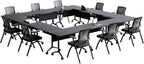 Goakwwuz Conference Room Table, Folding Conference Tables,Thicken Grey Tabletop,Flip Top Wooden Seminar Meeting Room Table for Conference Room Offices (8, BlackWoodGrain, 70.8”)