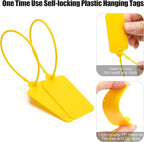 50 Yellow Blank Plastic Tags for Labeling Waterproof Hanging Labels Writable Tags Seal Plastic Marking Label for Clothes Bags Keys Inventory with One Marker Pen