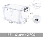 Citylife 58.1 QT Plastic Storage Bins with Latching Lids Stackable Storage Containers for Organizing Large Clear Storage Box for Garage, Closet, Classroom, Kitchen, 2 Packs