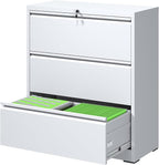 FLIXELIO File Cabinets 3 Drawer,Metal Office Storage Filing Cabinet with Lock,White Lateral Filing Cabinet for Home Office,Horizontal Locking File Cabinets for Legal/Letter/A4 Files,Assembly Require