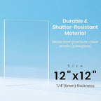 CALPALMY (2-Pack) 12x12 Inch Clear Acrylic Sheet - 1/4 Inch Thick Acrylic Plexiglass Panel for Laser Cutting, DIY Crafts, Signage, and Engraving Projects