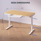 Standing Desk with Drawer, Electric Height Adjustable Home Office Desk with Storage & USB Ports, 55 inch Maple Wood Tabletop/White Frame