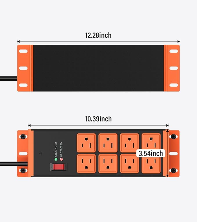 2 Pack Heavy Duty Power Strip 8 Outlets, Work Shop Outlet Strip Surge Protector 4800J, Industrial Metal 15Amp Power Strip, 6FT Extension Cord, ETL Listed