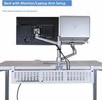 AEONS Under Desk Cable Management Tray Kit - Horizontal Adjustable up tp 41” Desk Organizer Removable C Clamp Mount Reversiable Computer Cord Raceway and Modesty Panel for Large Table, White/Beige