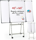 40" x 60" Rolling Whiteboard Foldable Dry Erase Board with Stand, Large Tri Folding Whiteboard Magnetic Dry Erase Board, Wall Aluminium Frame and Pen Tray for Education Office Home