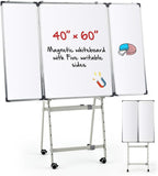 40" x 60" Rolling Whiteboard Foldable Dry Erase Board with Stand, Large Tri Folding Whiteboard Magnetic Dry Erase Board, Wall Aluminium Frame and Pen Tray for Education Office Home