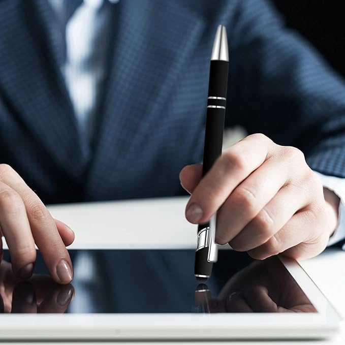 8 Pieces Ballpoint Pen with Stylus Tip Black Ink 2 in 1 Stylus Metal 1.0 mm Medium Point Smooth Pen Rainbow Colorful Rubberized Ballpoint for Touch Screen Tablet(Black)