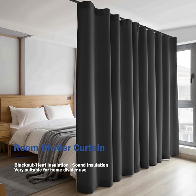 Cbsroro Room Divider Blackout Curtain Track Curtains Wall Dividers Panels Screen for Living Rooms Bedroom Office Privacy Partition Separation, W180 × L96 Inch,1 Panel, Black