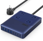 12-in-1 Charging Station USB C Power Strip with 5ft Cord,200W GaN IV USB C Charger Block,4 AC Outlets,8 USB for MacBook,iPhone 16/15/14,Fast Charging Desktop Charger for Office (A-Blue)