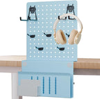 Henitol Desk Side Storage with Clamp-On Desk Pegboard, Steel Privacy Panel, No-Drill Desk Organizer with Pen Holder, Table-Side Laptop Holder for Office and Home (Blue)