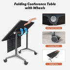 Goakwwuz Conference Room Table, Folding Conference Tables,Thicken Grey Tabletop,Flip Top Wooden Seminar Meeting Room Table for Conference Room Offices (10, BlackWoodGrain, 70.8”)