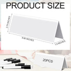 Fainne 20 Sets Dry Erase Name Tent Cards with Black Markers 8.7 x 2.8 x 1.9 Inches White Reusable Name Plate Wipe Clean Desk Tags Sign for Classroom Table Office Conference Meeting Weddings