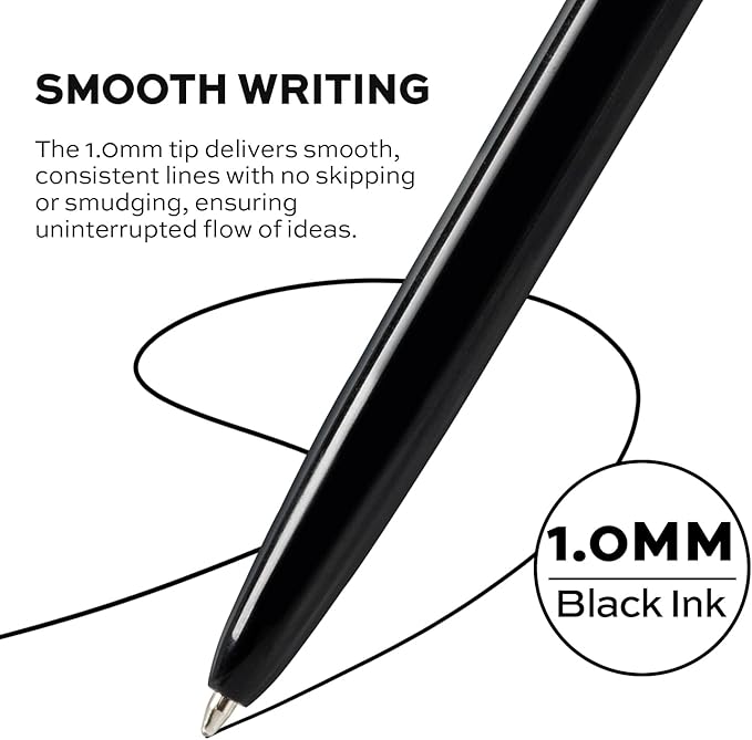 deli Pens Bulk, 100 Pack Retractable Ballpoint Pens, 1.0MM Black Ink,Smooth Writing, No Bleed, Comfortable Grip for Home,Office & School Use