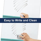 TSJ OFFICE Rolling Whiteboard Standing - 40 x 26 Inches Magnetic Mobile White Board with Stand, Height Adjustable Dry Erase Board on Wheels with Paper Clamp on Top, Light Blue