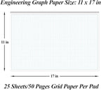 Engineering Graph Paper Pads, 11x17 Quadrille 25 Sheets/50 Pages Grid Paper for Drafting, Engineering, Blueprint Drawing, 4x4 Blue Quad Rule, 100gsm White Paper