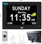 10'' Large Display Digital Alarm Clock for Seniors Date Day of Week Electric Digital Clocks 12 Alarms 4 Colors Desk Calendar Clocks for Memory Loss Alzheimers Clock Auto DST/Dimmer