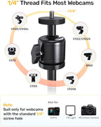 Upgraded Webcam Stand for Desk, Telescopic Webcam Tripod Mount with Ball Head, Compatible with Logitech Camera C922 C930e C920S C920 C615 C960 C920x BRIO 4K NexiGo N60, Phone Holder with 1/4" Thread