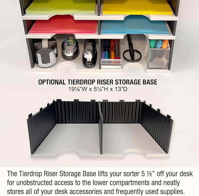 Ultimate Office TierDrop Literature Organizer/Forms Mailroom Classroom Sorter, 10-Compartments with Optional Add-On Tiers for Easy Expansion, Gray w/Black…