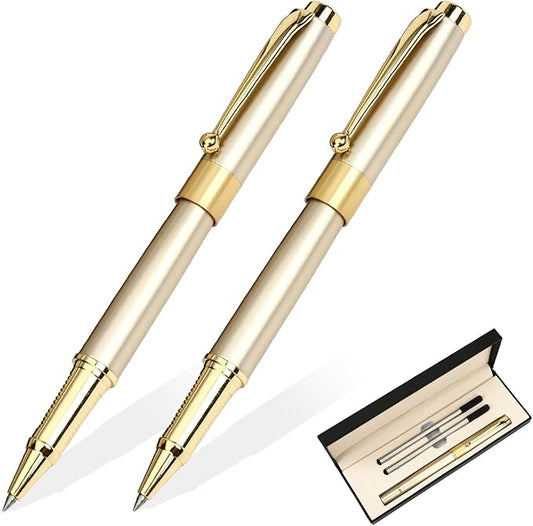 YIVONKA Ballpoint Pen Black Refill,Luxury Ballpoint Line width 0.5mm,Best Ball Pen Gift Set for Men & Women Professional Executive,Office,Nice BallPens Classy Gift Box (2 Gold)