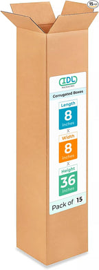 Tall Moving & Shipping Boxes 8"L x 8"W x 36"H (15-Pack) - Extra Strength 200 lb vs Regular - Corrugated Moving Boxes for USPS/UPS/FEDEX - Packaging Box - Box Moving Supplies by IDL Packaging