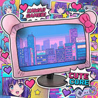 Monfurise 1 Pcs Cute Cat Ear Computer Monitor Cover, Kawaii Pink Dustproof Screen Protector for 20-29 Inch Display, Soft Elastic Fabric Monitor Dust Cover for Girl Gamers, Home Office Desk Decor