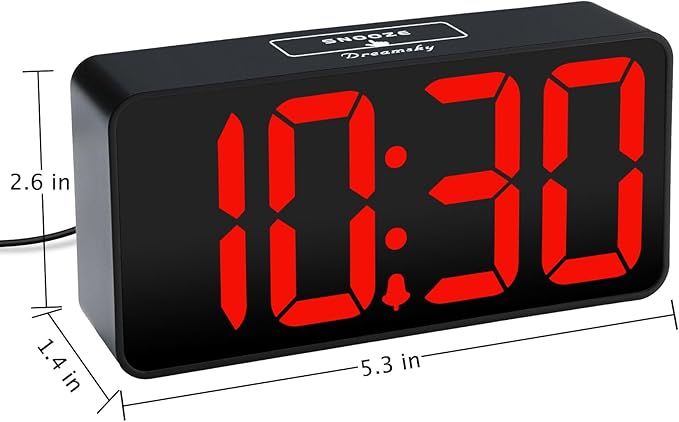 DreamSky Small Digital Alarm Clock for Bedroom, Large Big Numbers Display with Brightness Dimmer, Electric Bedside Desk Clock with USB Charging Port, Adjustable Alarm Volume, USB-C Adapter Powered