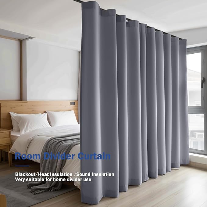 Cbsroro Room Divider Blackout Curtain Track Curtains Wall Dividers Panels Screen for Living Rooms Bedroom Office Privacy Partition Separation, W100 × L96 Inch,1 Panel, Light Grey