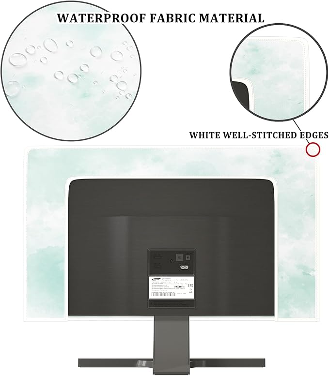 Baocicco Abstract Watercolor Waterproof TV Display Screen Cover 32 Inch Cyan Marble Dip Dyeing Dust Proof TV Covers for Television Screen Anti-Static Dustproof Protective，Mint Green