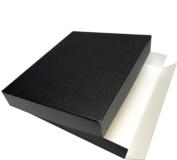 Lineco Museum Archival Storage Box, 16.75x20.75x3 in. Drop Front Design. Acid-Free with Metal Edge. Organize Photos, Pictures, Prints, Documents, Crafts, DIY. Black, 2 Pack