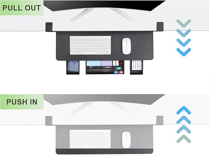 Keyboard Tray Under Desk with Drawer,26.77" X 11.81" Keyboard Tray Large Size with C Clamp-on Mount, Easy to Install, Save Space for Office Desk (Black)