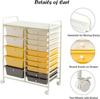 Giantex 15-Drawer Organizer Cart Office School Storage Cart Rolling Drawer Cart for Tools, Scrapbook, Paper (Yellow)