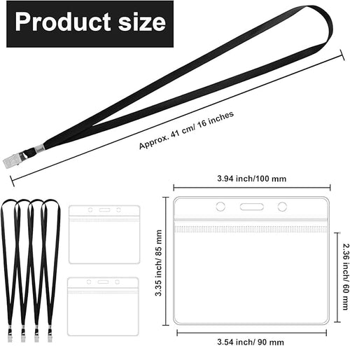 100 Pcs Lanyards for ID Badges and 100 Pcs Clear Name Tag Holders Reusable Lanyard with Clip Plastic ID Card Badge Holder Name Badges for Adults Kids Business School Office Supplies (Black)
