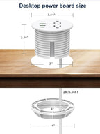 Recessed Power Grommet 3 inch With 65W USB C Ports 2 AC Outlets,Recessed Outlet Fast Charging Station,Desk Hole Grommet Outlets,Round Desktop Power Grommet Outlet for Office,Home (White, 65W USB Port)