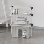 Superio Clear Storage Boxes with Lids, 3.4 Quart Plastic Container Bins for Organizing, Stackable Crates, BPA Free, Non Toxic, Odor Free, Organizers for Home, Office and Dorm, 4 Pack