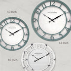 Presentime & Co 13" Farmhouse Series Wall Clock, Shiplap Style, Silent No Ticking, Coastal Clock, Raised 3D Arabic Numeral, Aged Teal Finish