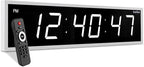 Ivation Oversized 36" Large Digital LED Clock | Big Digital Clock w/Multi-Function Display – Stopwatch, Timer, Alarms, Temp & Date | 6 Brightness Levels, Time Memory & Remote (White)