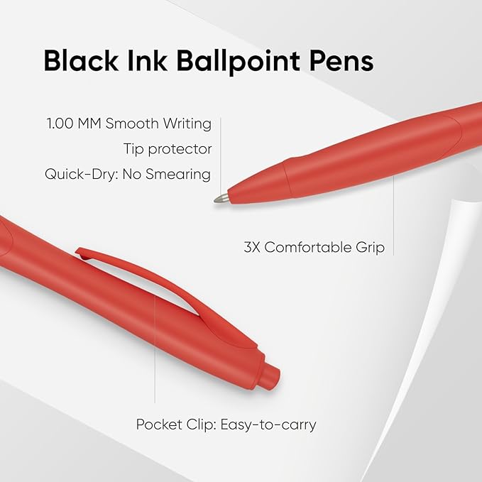 BallPoint Pens, 30 Pack (BLACK Ink),Bulk Pens, Red Barrel,Click Pens for Office Home and School, Retractable Ballpoint Pens, Medium Point, 1.00MM (Red)