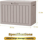 Yardgrace 45 Gallon Outdoor Storage Box Waterproof, Resin Deck Boxes with Lockable Lid & UV-Resistant for Patio, Pool, Garden Furniture Cushions & Accessories, Coffee