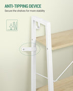 Hzuaneri Ladder Shelf, Bookshelf Bookcase, Freestanding Corner Storage Shelve with 2 Hooks for Home Office, Living Room, Kitchen, Bedroom, Industrial, 11.8" D x 13.4" W x 72.8" H, White Oak and White