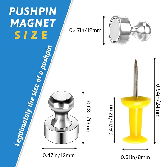 20Pack Magnets for Whiteboard Strong Fridge Magnets Silver Push Pin Refrigerator Locker Magnets for School and Home
