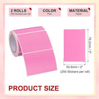 PATIKIL 2 x 3 Inch Rectangle Inventory Color Coding Labels 2 Roll, Square Self-Adhesive Inventory Label Stickers for Office Home Organization Name Tags, 250 Per Roll, Pink