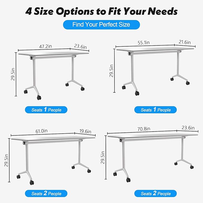 Goakwwuz Conference Room Table, Folding Conference Tables,Thicken Grey Tabletop,Flip Top Wooden Seminar Meeting Room Table for Conference Room Offices (4, White, 47.2“)
