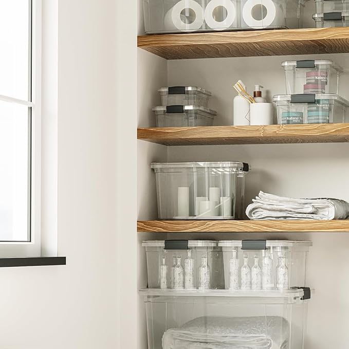 Superio Clear Storage Boxes with Lids, 21 Quart Plastic Container Bins for Organizing, Stackable Crates, BPA Free, Non Toxic, Odor Free, Organizers for Home, Office and Dorm, 4 Pack