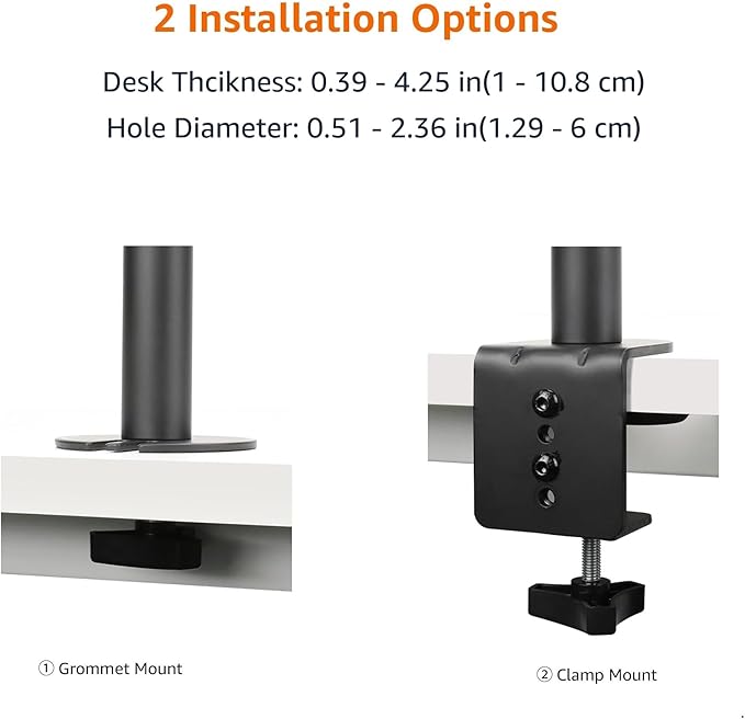 Amazon Basics Adjustable Dual Computer Monitor Arm Mount, Holds up to 32" Monitors, Black