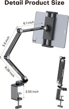 OMOTON Adjustable Tablet Stand for iPad, Desk Phone Holder for Bed with 2 Clamps, Flexible Aluminum Alloy Mount with 360° Rotation for 4-13" Devices (Black)