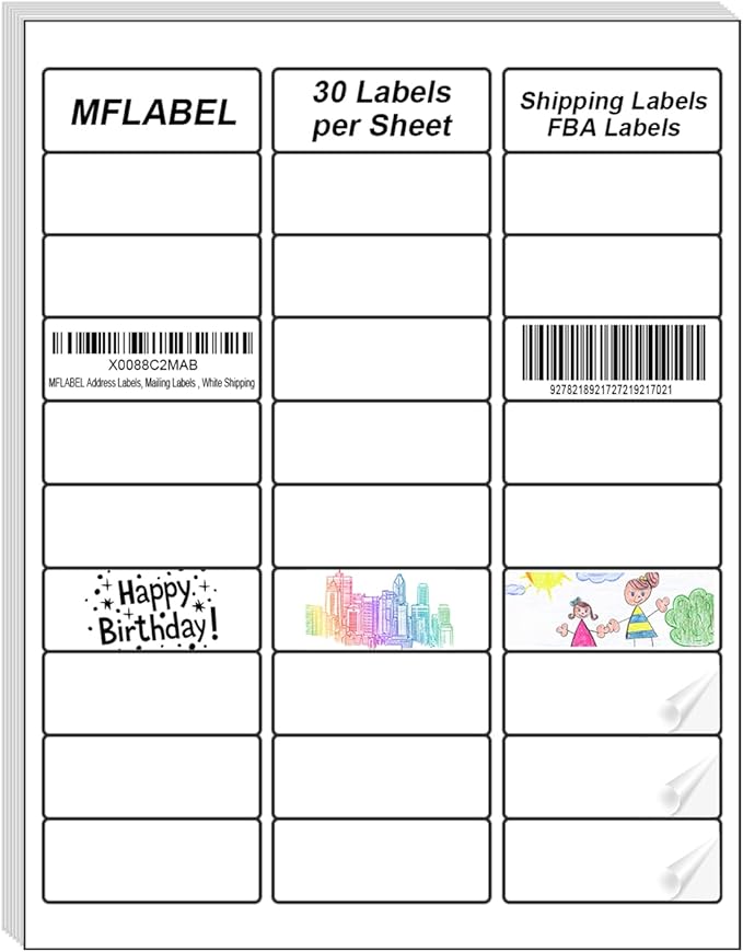 MFLABEL1 x2-5/8Address Mailing Labels, 30-UP White Shipping Label for Inkjet or Laser Printer, 1500 Sticker Label (50 Sheets), 30 Labels per Sheet