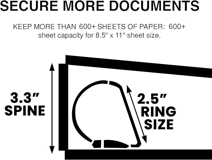 Performore Premium 3 Ring Binder, Professional Angle D Ring 2.5 Inch, Presentation Folder for Standard Pages 8.5 x 11 with Pockets, Crystal Clear View Black (2 Pack)