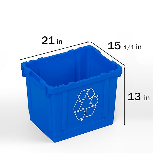 14 Gallon Rectangular Blue Recycling Bin | 4 Pack | Inside Outside Curbside | Stackable Box for Paper Plastic